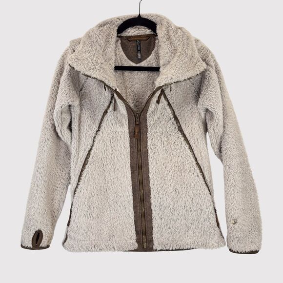 Kuhl Womens Flight Jacket Beige Avina Full Zip Sherpa Fleece Hooded Outdoor XS - Picture 2 of 14